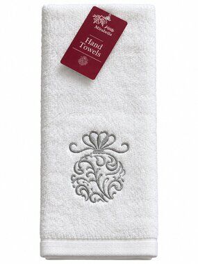 Christmas Holiday Silver Ornament Hand Towels Embroidered White Silver Set of 2